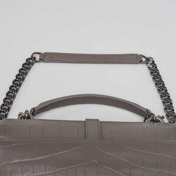 Yves Saint Laurent Grey Croc Embossed Leather Monogram Medium College Bag - Picture 3 of 12